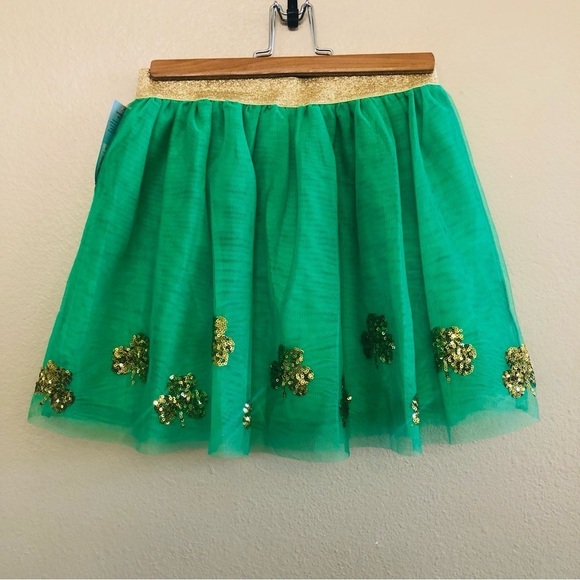 Cat & Jack Girls St. Patrick’s Gold Sequins Shamrocks Tutu Skirt Size L10/12 - Picture 3 of 9